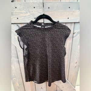 NWT Adrianna Papell Black and Pink Speckled Blouse Flutter Sleeve Size S